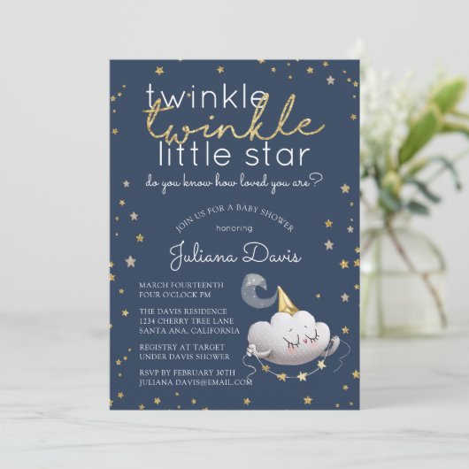 Twinkle Twinkle Little Star Baby Dusche Einladung (Stehend Vorderseite)
