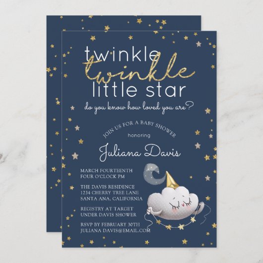 Twinkle Twinkle Little Star Baby Dusche Einladung (Vorne/Hinten)