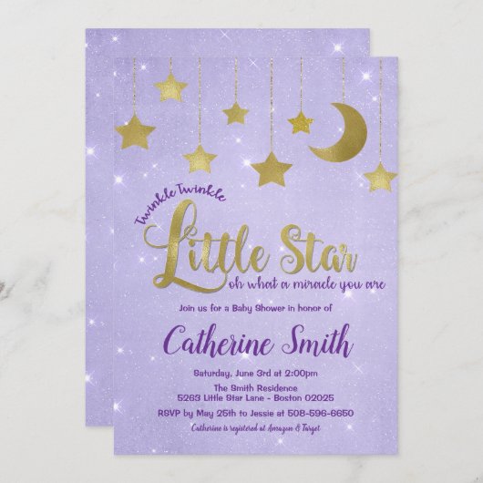 Twinkle Twinkle Little Star Baby Dusche Einladung (Vorne/Hinten)