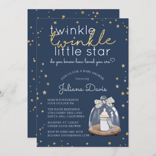 Twinkle Twinkle Little Star Baby Dusche Einladung (Vorne/Hinten)