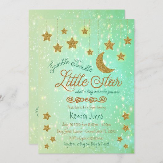 Twinkle Twinkle Little Star Baby Dusche Einladung (Vorne/Hinten)