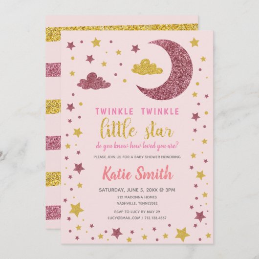 Twinkle Twinkle Little Star Baby Dusche Einladung (Vorne/Hinten)