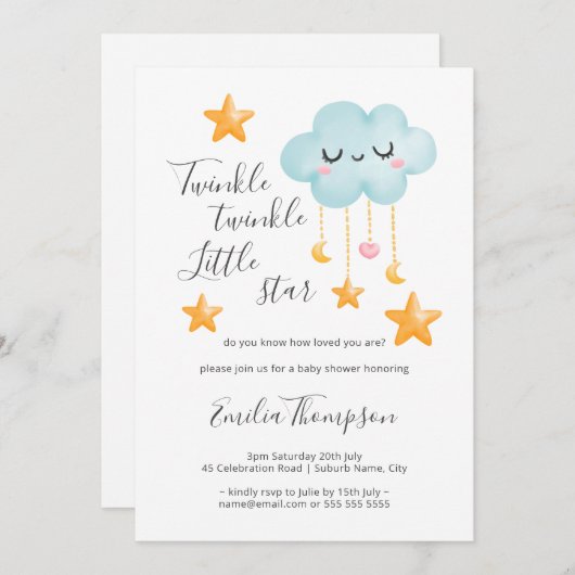 Twinkle Twinkle Little Star Baby Dusche Einladung (Vorne/Hinten)