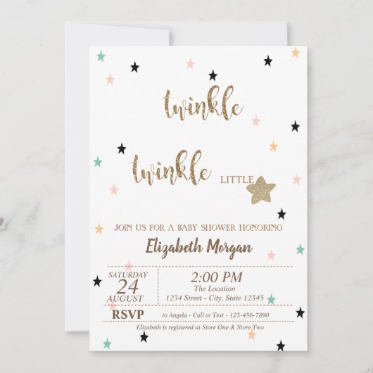 Twinkle Twinkle Little Star Baby Dusche Einladung (Vorderseite)