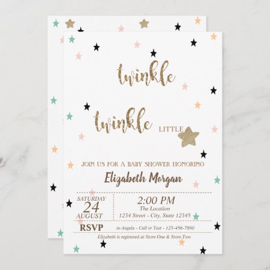 Twinkle Twinkle Little Star Baby Dusche Einladung (Vorne/Hinten)