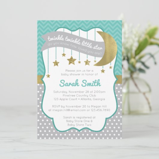 Twinkle Twinkle Little Star Baby Dusche Einladung (Stehend Vorderseite)