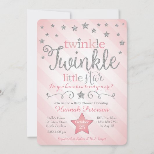 Twinkle Twinkle Little Star Baby Dusche Einladung (Vorderseite)