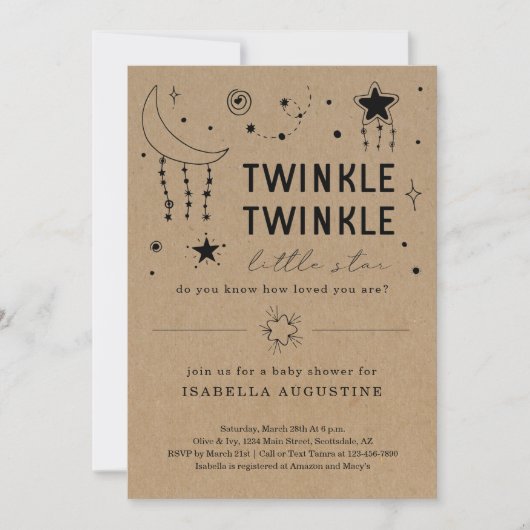 Twinkle Twinkle Little Star Baby Dusche Einladung (Vorderseite)