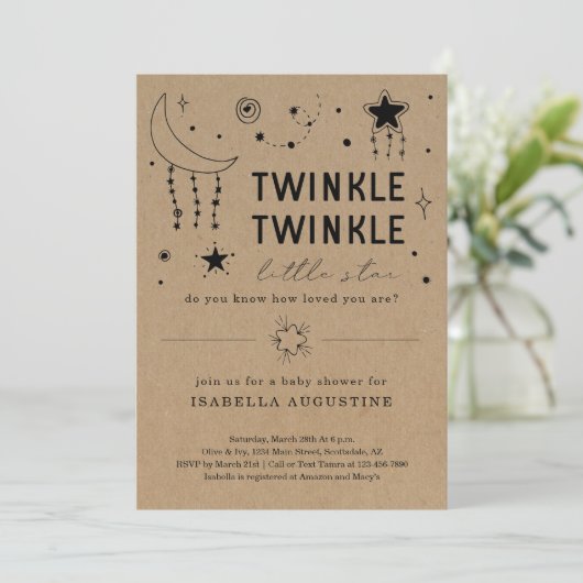 Twinkle Twinkle Little Star Baby Dusche Einladung (Stehend Vorderseite)
