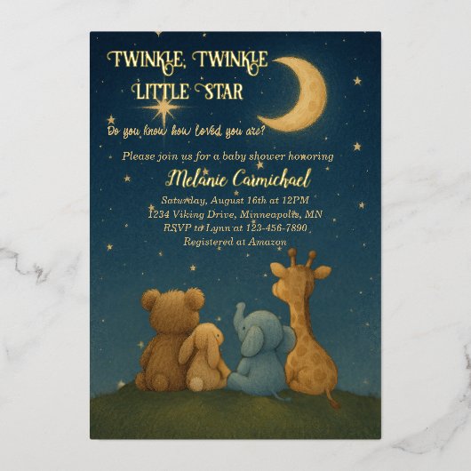 Twinkle Twinkle Little Star Baby Dusche Folieneinladung (Vorderseite)