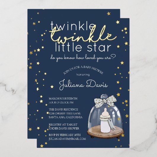 Twinkle Twinkle Little Star Baby Dusche Folieneinladung (Vorderseite/Rückseite)