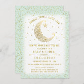 Twinkle Twinkle Little Star Baby Dusche Gold/Minze Einladung (Vorne/Hinten)