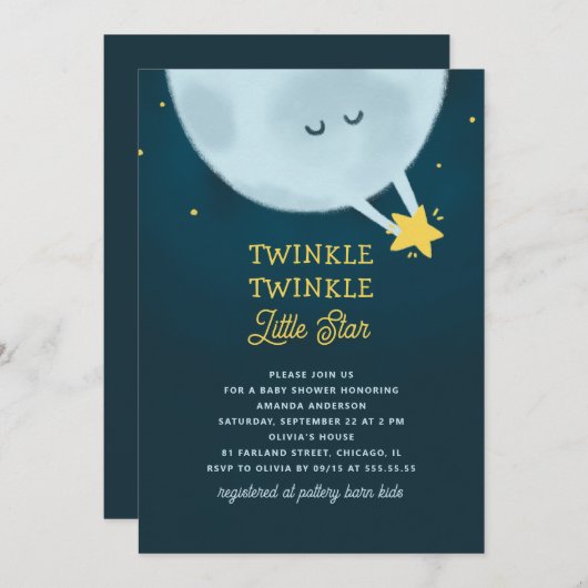 Twinkle Twinkle Little Star Baby Dusche | Mond Einladung (Vorne/Hinten)