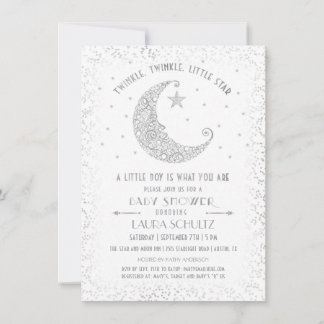 Twinkle Twinkle Little Star Baby Dusche Silver Einladung