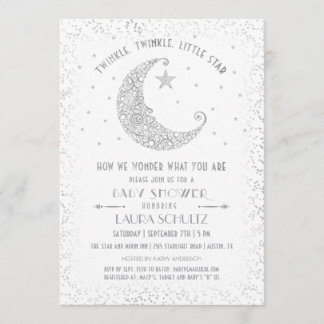 Twinkle Twinkle Little Star Baby Dusche Silver Einladung
