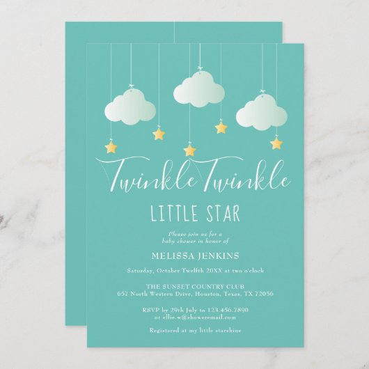Twinkle Twinkle Little Star Baby Dusche / Sprinkle Einladung (Vorne/Hinten)