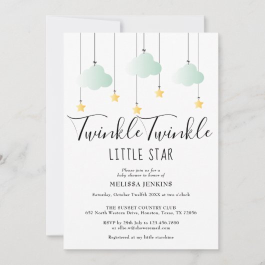 Twinkle Twinkle Little Star Baby Dusche Sprinkle Einladung (Vorderseite)