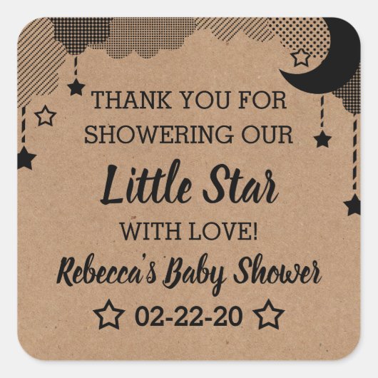 Twinkle Twinkle Little Star Baby Dusche Vielen Dan Quadratischer Aufkleber (Vorderseite)