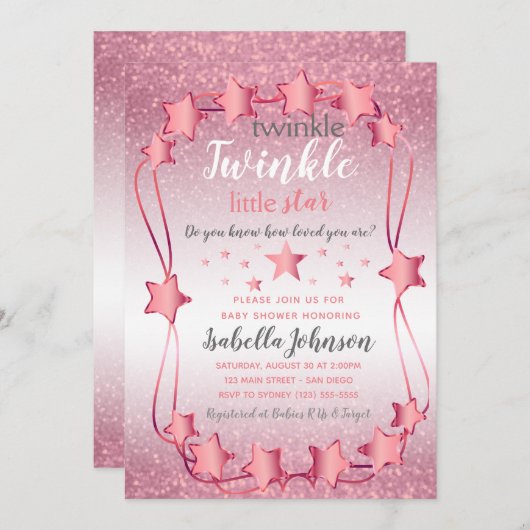 Twinkle Twinkle Little Star - Baby Girl Shower Einladung (Vorne/Hinten)