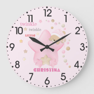 Twinkle Twinkle Little Star Baby Girl Teddy Bear Große Wanduhr