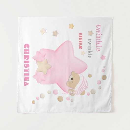 Twinkle Twinkle Little Star Baby Girl Teddy Bear Wandteppich (Vorderseite (Horizontal))