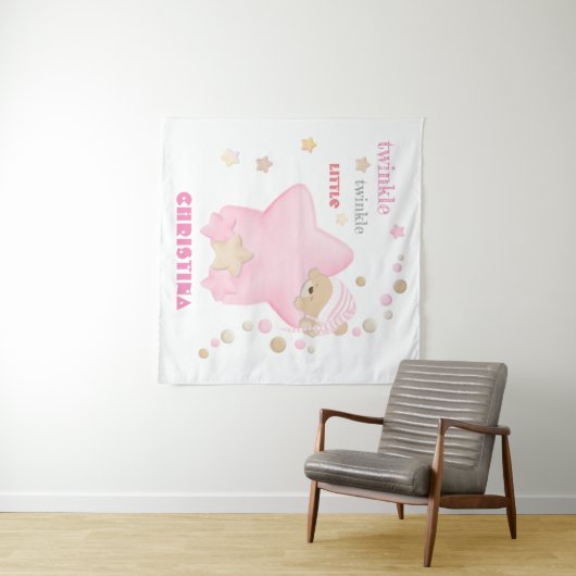 Twinkle Twinkle Little Star Baby Girl Teddy Bear Wandteppich (Beispiel (Horizontal))