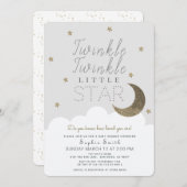 Twinkle Twinkle Little Star Baby Gray Baby Dusche Einladung (Vorne/Hinten)