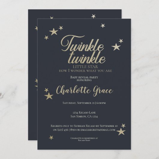 Twinkle Twinkle Little Star Baby Reveal Party Einladung (Vorne/Hinten)