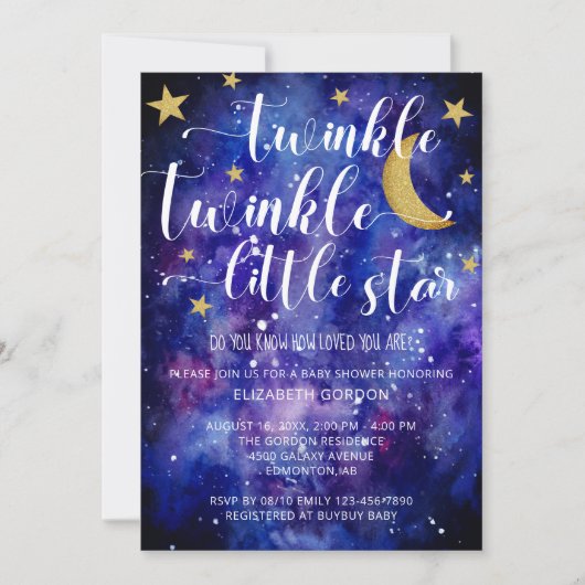 Twinkle Twinkle Little Star Baby Shower Galaxy Einladung (Vorderseite)