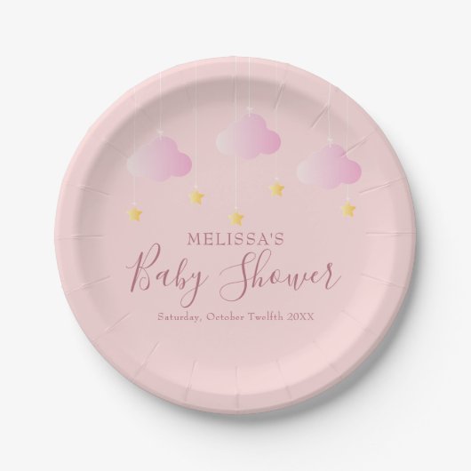 Twinkle Twinkle Little Star Baby Shower Girl Pink Pappteller (Vorderseite)