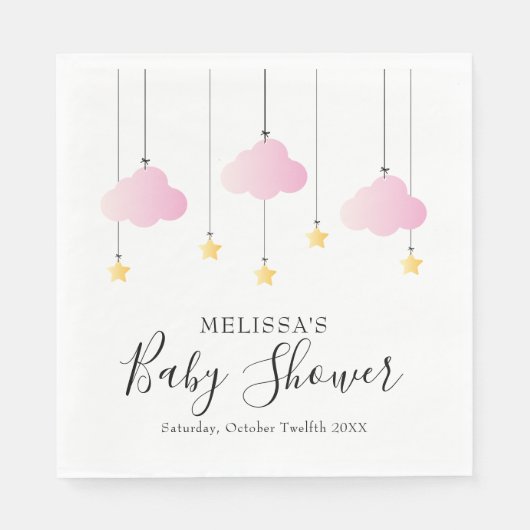 Twinkle Twinkle Little Star Baby Shower Girl Pink Serviette (Vorderseite)