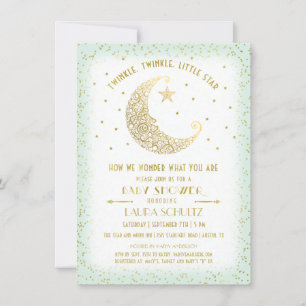 Twinkle Twinkle Little Star Baby Shower Gold/Mint Einladung
