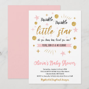 Twinkle Twinkle Little Star Baby Shower, Gold Pink Einladung