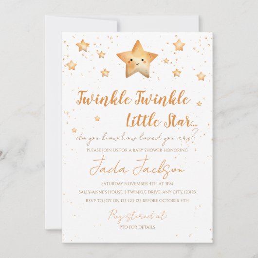 Twinkle Twinkle Little Star Baby Shower Invitation Einladung (Vorderseite)
