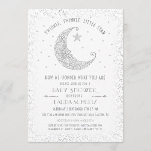 Twinkle Twinkle Little Star Baby Shower Silber Einladung