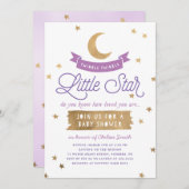 Twinkle Twinkle Little Star| Babydusche| Lila Einladung (Vorne/Hinten)