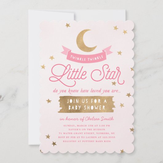 Twinkle Twinkle Little Star| Babydusche| Rosa Einladung (Vorderseite)