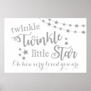 Twinkle Twinkle Little Star Background Silver Sign Poster