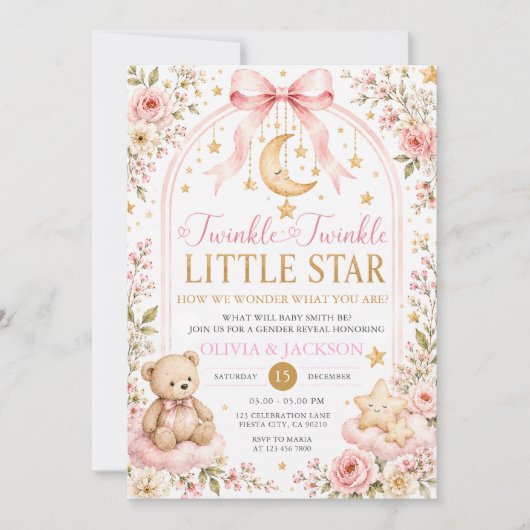 Twinkle Twinkle Little Star Bär Geschlechtsenthüll Einladung (Vorderseite)