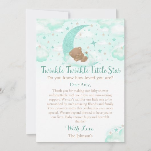 Twinkle Twinkle Little Star Bear Baby Dusche Dankeskarte (Vorderseite)
