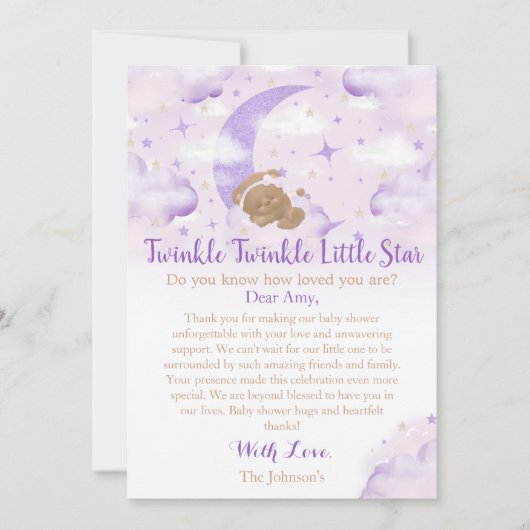 Twinkle Twinkle Little Star Bear Baby Dusche Dankeskarte (Vorderseite)