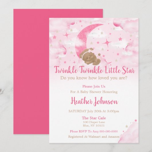 Twinkle Twinkle Little Star Bear Baby Dusche Einladung (Vorne/Hinten)