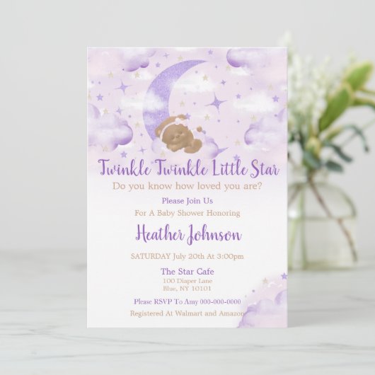 Twinkle Twinkle Little Star Bear Baby Dusche Einladung (Stehend Vorderseite)