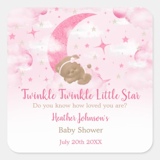 Twinkle Twinkle Little Star Bear Baby Dusche Quadratischer Aufkleber (Vorderseite)
