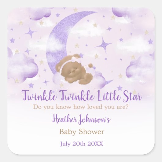 Twinkle Twinkle Little Star Bear Baby Dusche Quadratischer Aufkleber (Vorderseite)