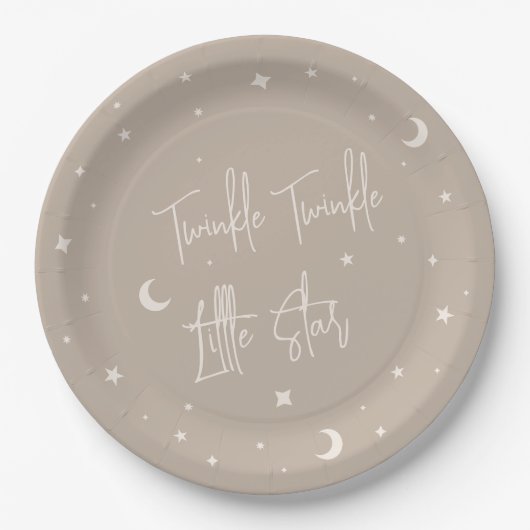 Twinkle Twinkle Little Star Beige Baby Shower Pappteller (Vorderseite)