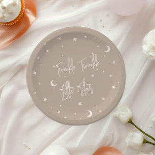 Twinkle Twinkle Little Star Beige Baby Shower Pappteller