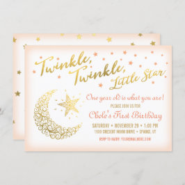 Twinkle, Twinkle, Little Star Birthday Party Koral Einladung