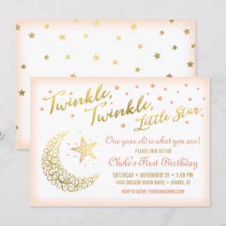 Twinkle, Twinkle, Little Star Birthday Party Koral Einladung