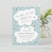 Twinkle Twinkle Little Star Blue Baby Dusche Einladung (Stehend Vorderseite)